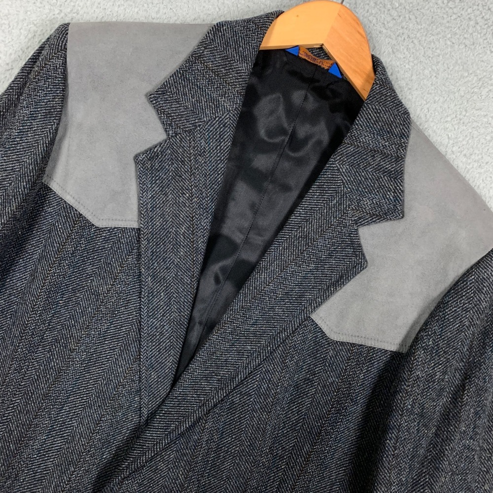Vintage Pendleton Western Blazer Men's 46 Long Grey Herringbone Wool Yoke Jacket